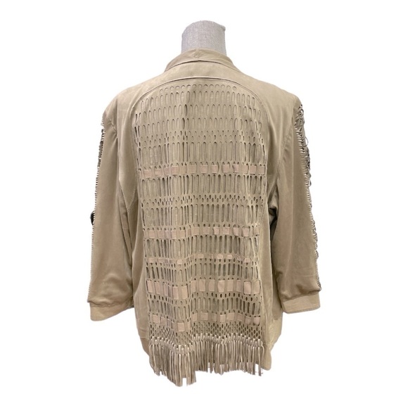 Chicos Faux Suede Fringed Boho Jacket Size 3 - Picture 4 of 14